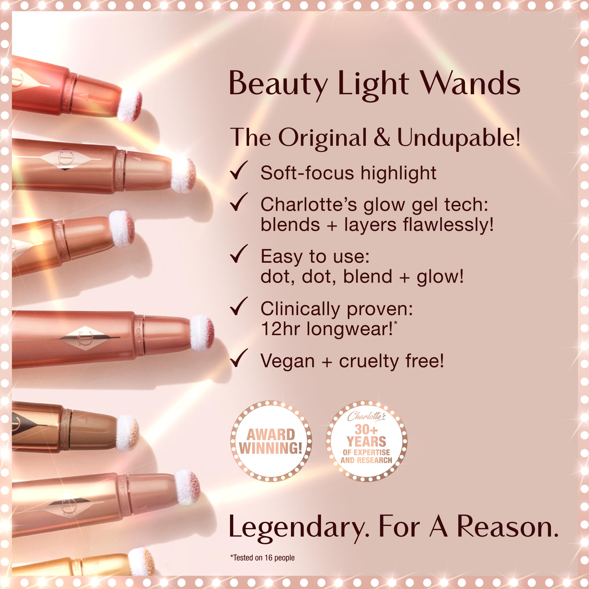 Charlotte Tilbury wand held in hand illustrating compact size and travel convenience