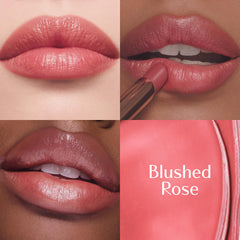 Charlotte Tilbury texture swipe on arm showing dewy, sheer blushed-rose finish and blendability