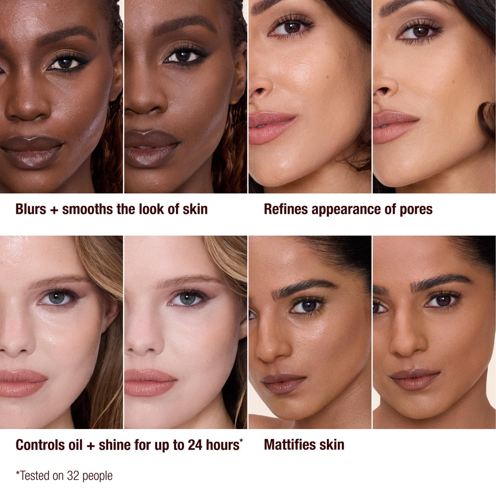 Model using Charlotte Tilbury spray to set makeup for long wear