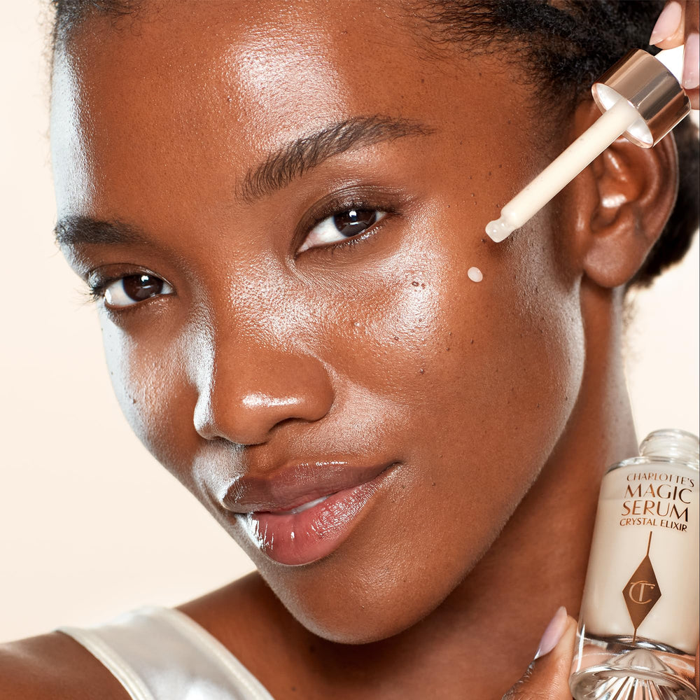 Charlotte Tilbury serum under foundation showing smoother makeup finish