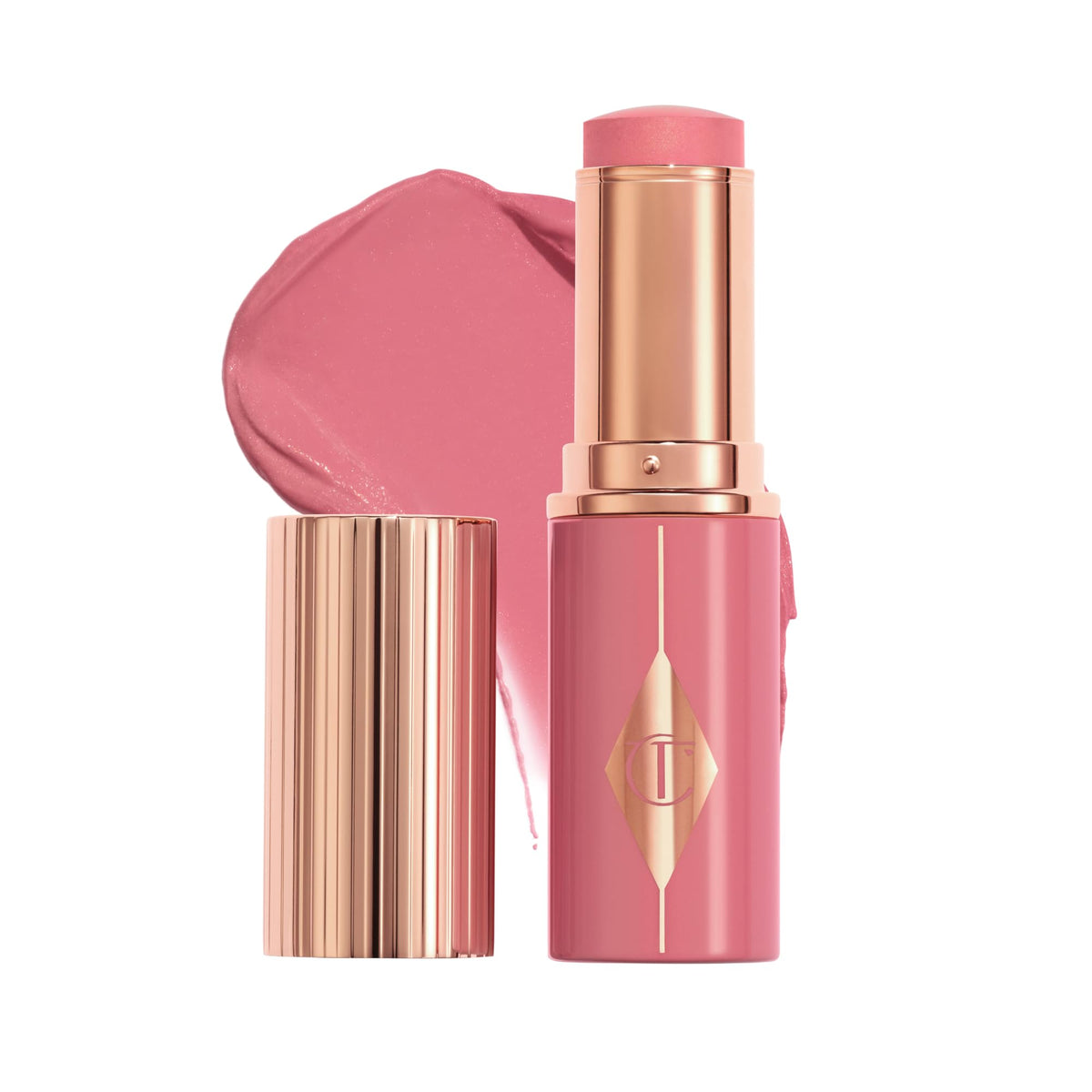 Charlotte Tilbury front view of blush stick showing compact design and easy grip for quick application