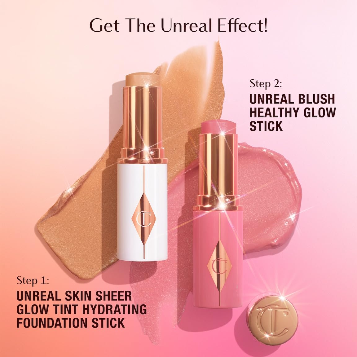 Charlotte Tilbury lifestyle mirror shot of model applying stick for quick everyday glow