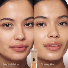 Charlotte Tilbury primer blended on hand demonstrating easy spreadability and visible smoothing benefit