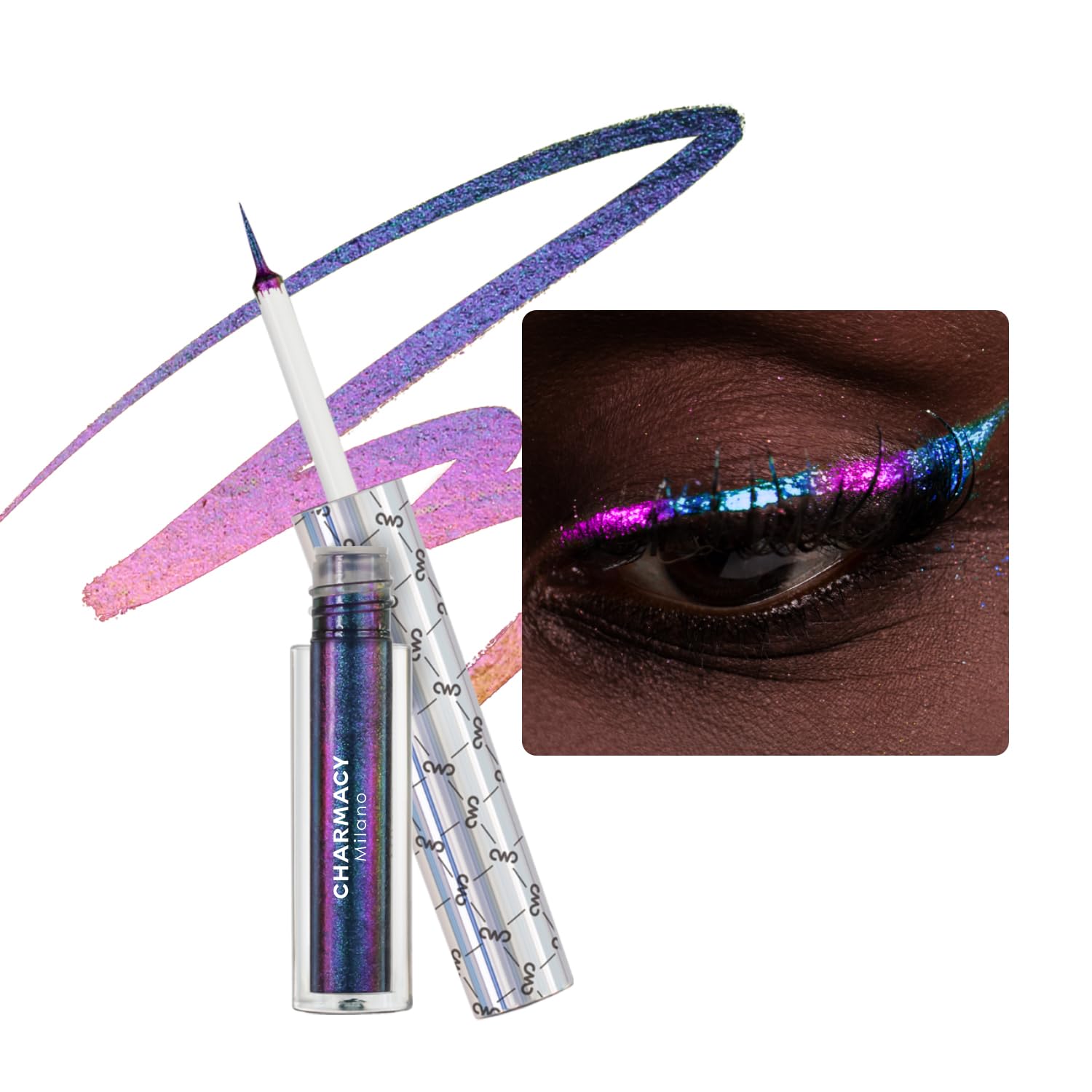 Charmacy front packaging showing purple gold indigo shade and benefit of vibrant multichrome