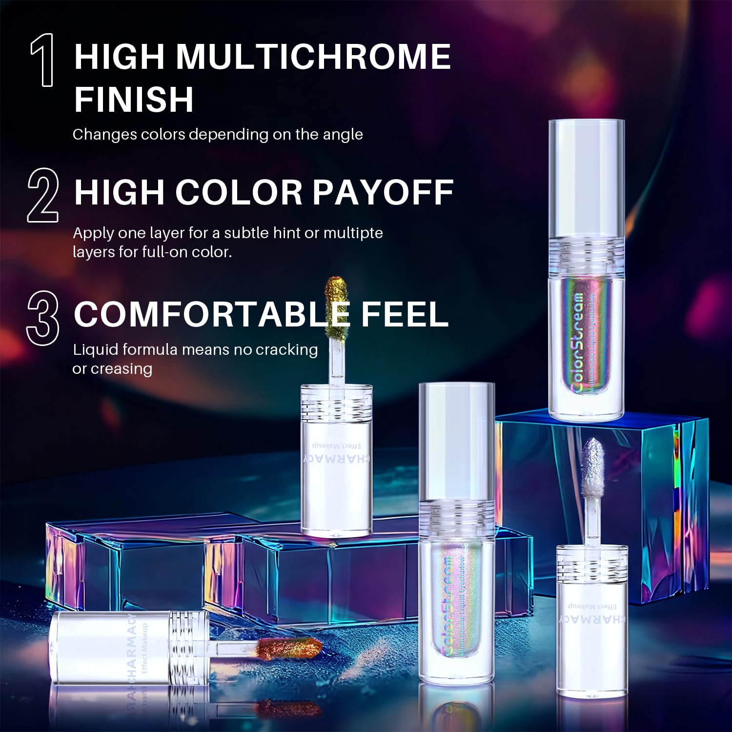 Charmacy eye look on model illustrating dramatic duochrome effect