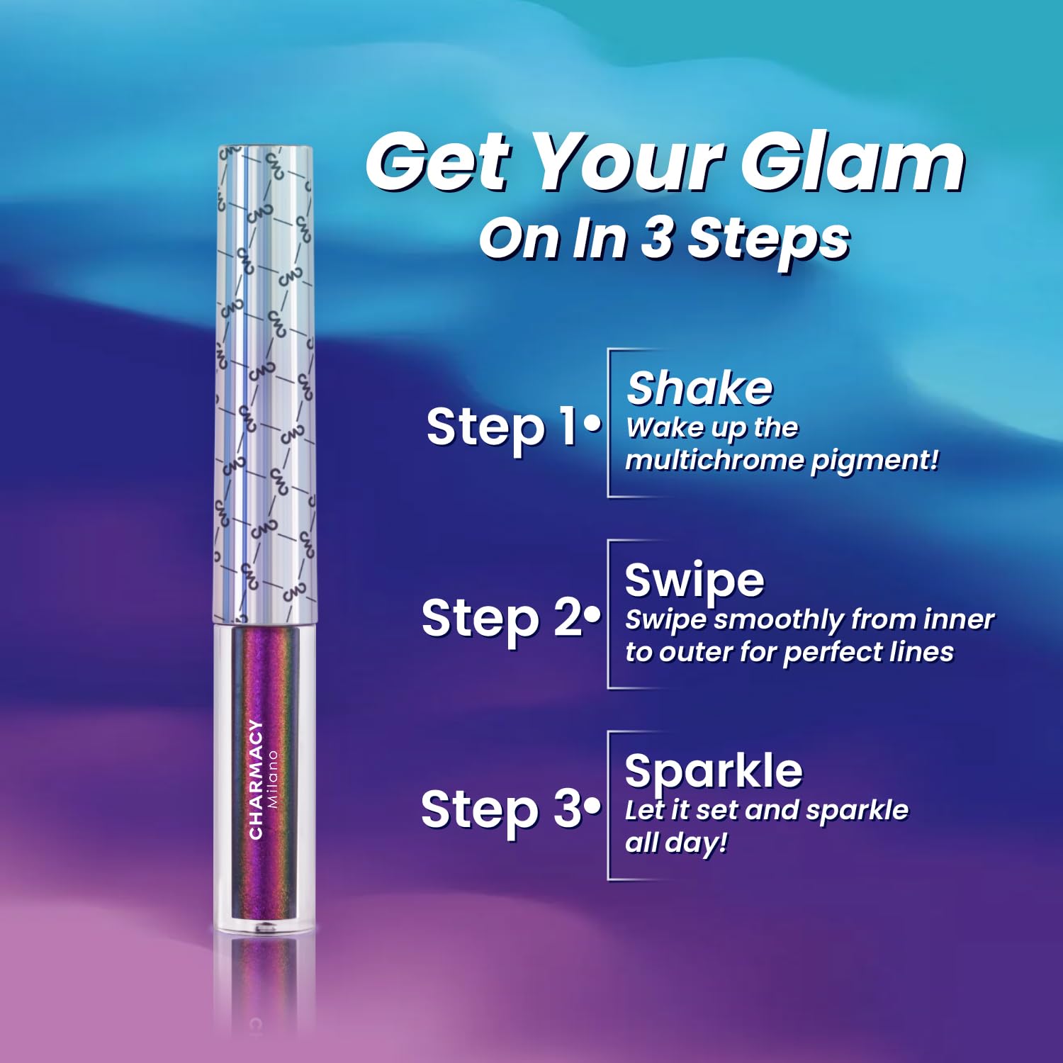 CHARMACY liquid stroke on white displaying rich pigment and easy layering benefit