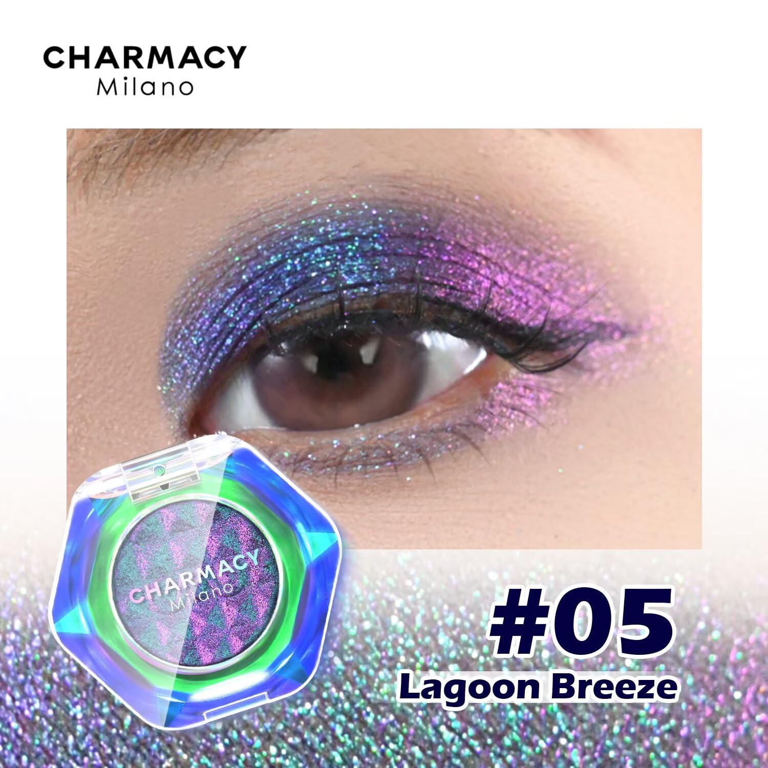 Charmacy Milano close-up texture revealing glitter blend for reflective dimension