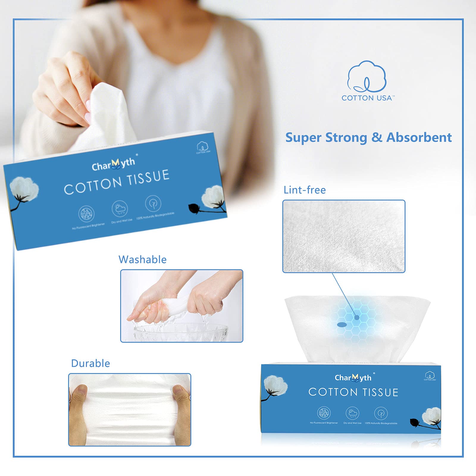 Charmyth close-up of cotton texture highlighting lint-free absorbency