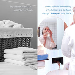 Charmyth towel soaked removing makeup to show gentle cleansing benefit
