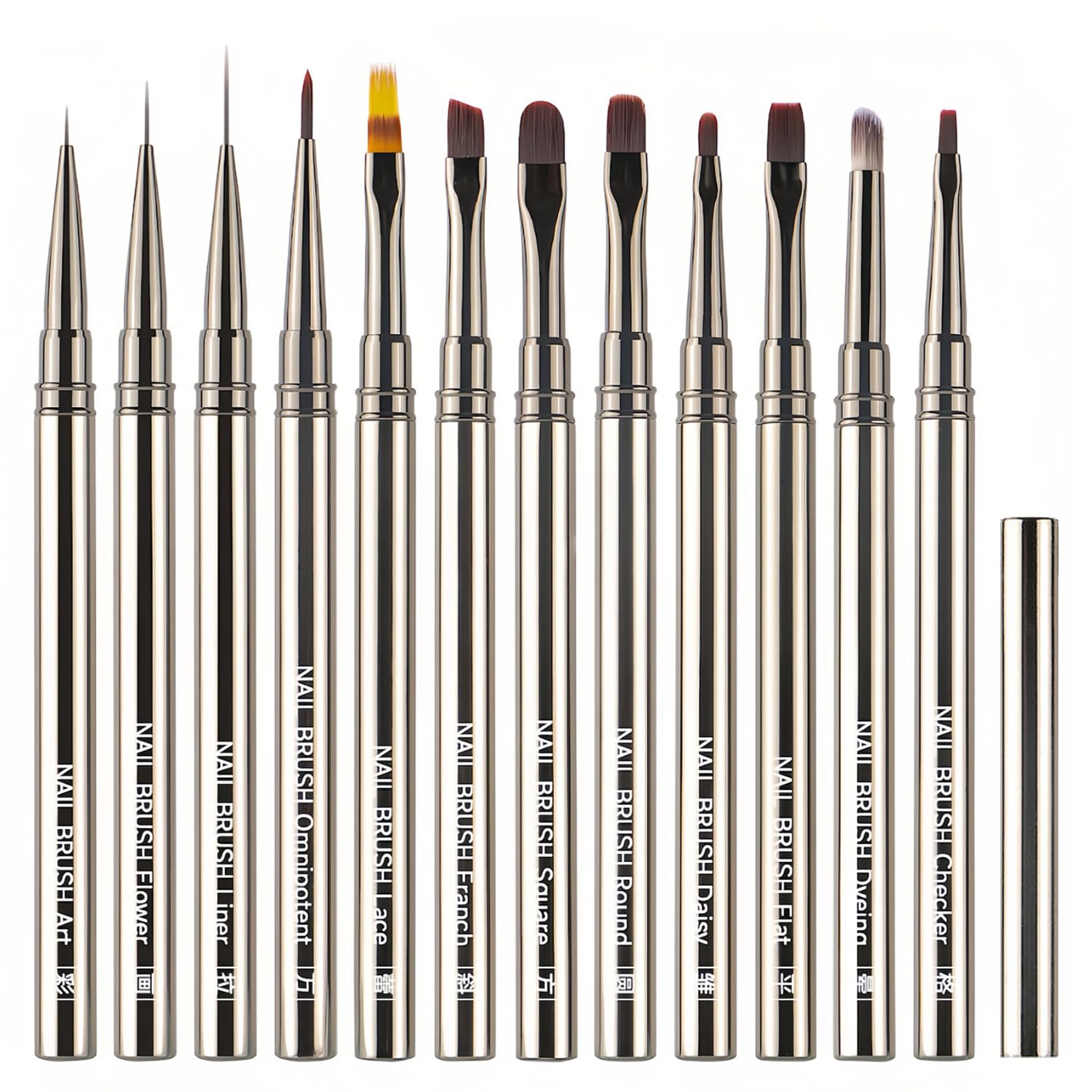 CHEMAILON front view of full 12-piece brush set, ideal for salon organization