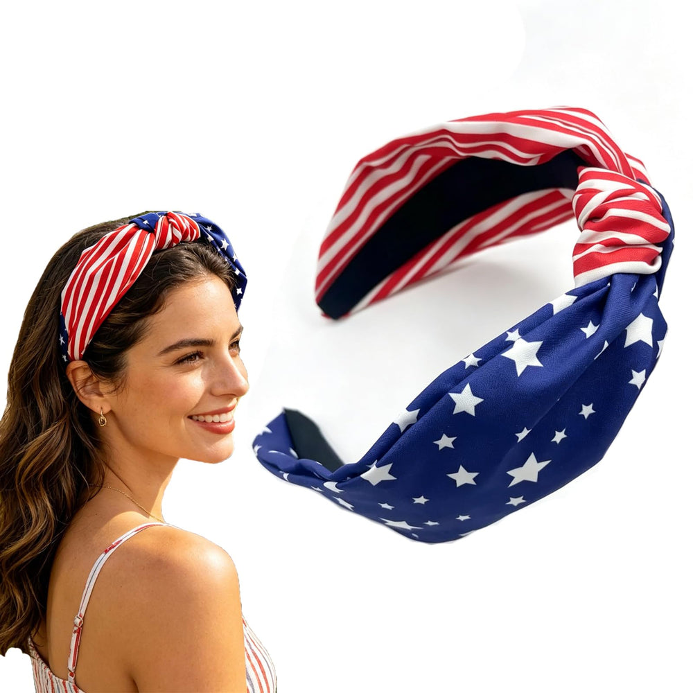 CHENXYUAN front view headband showing patriotic flag pattern and comfortable fit