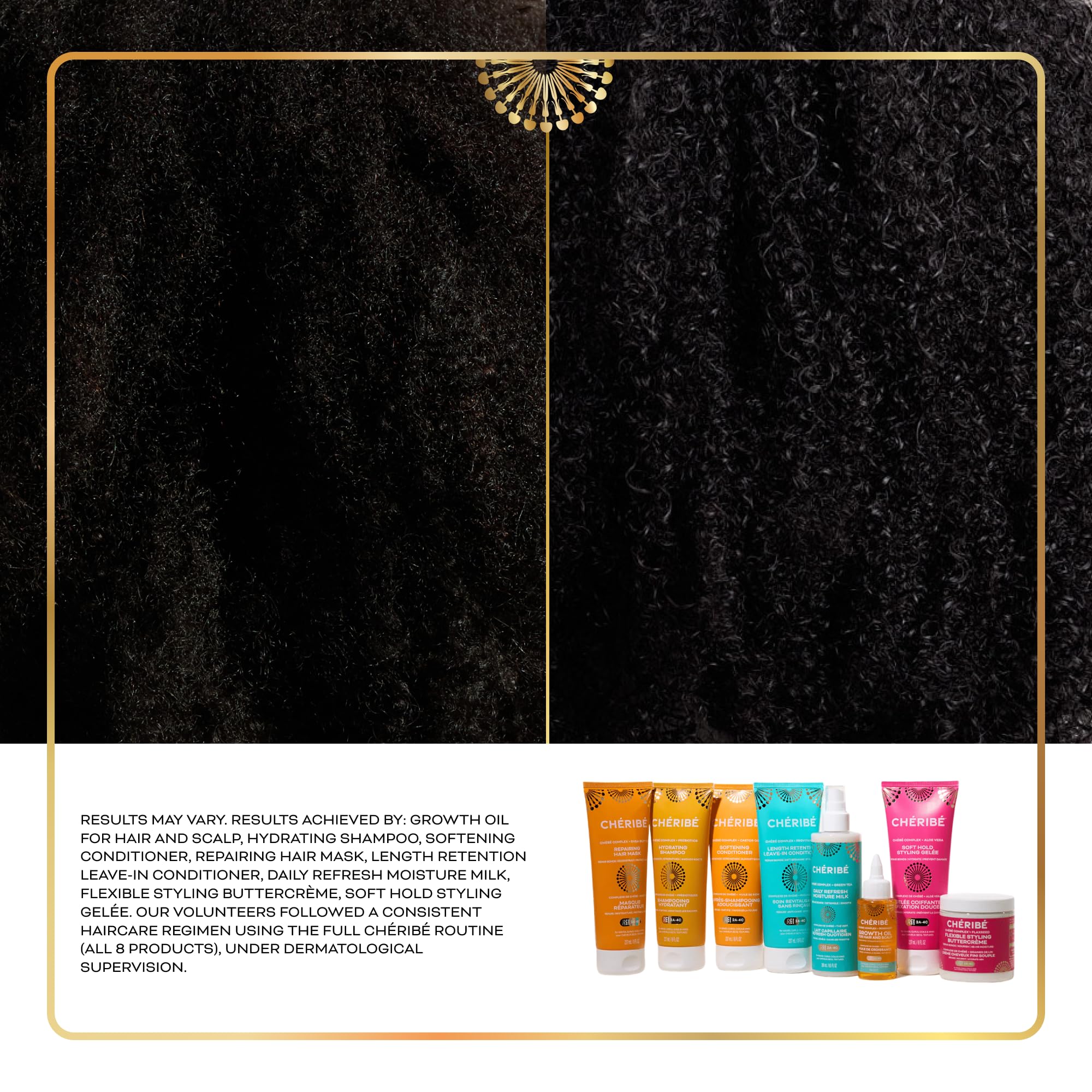 Chéribé application on hair section demonstrating defined curls