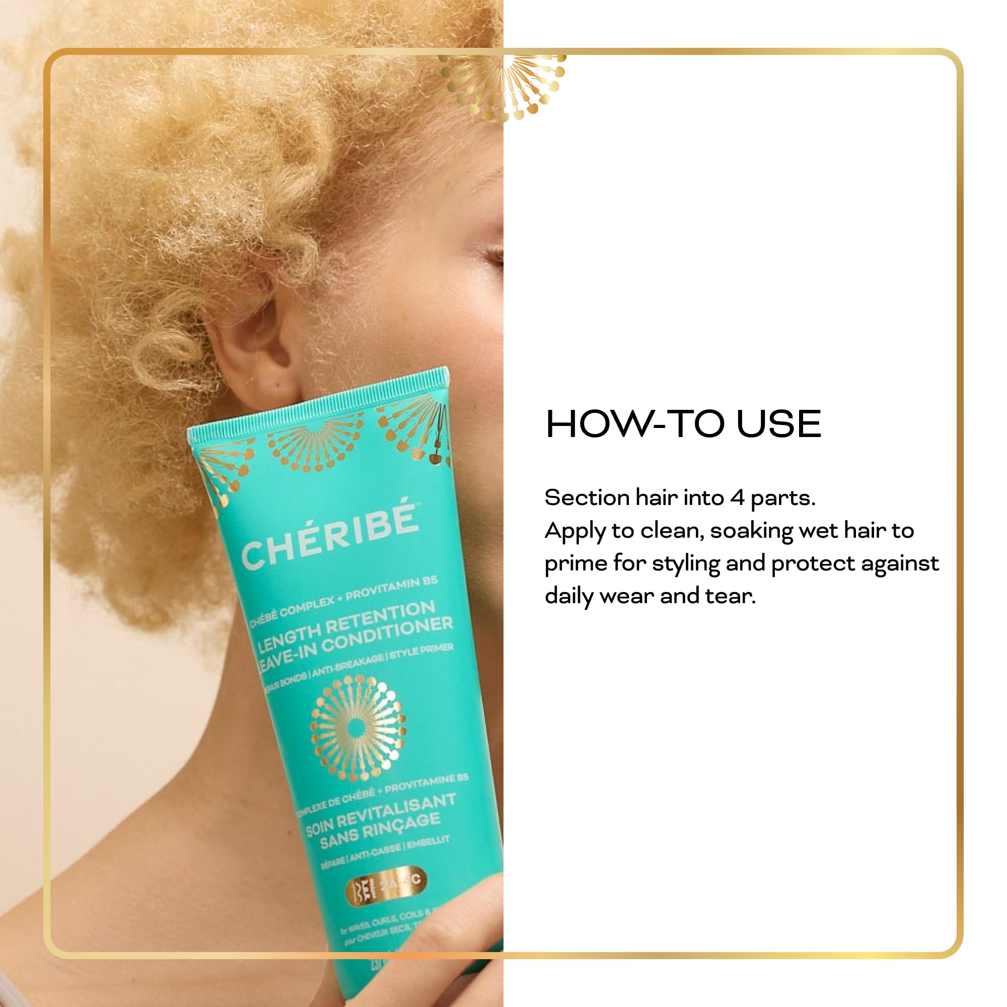 Cheribe product label with ingredients and clean-beauty certifications visible
