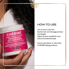 Chéribé label highlighting Chebe Complex and flaxseed ingredients and benefits