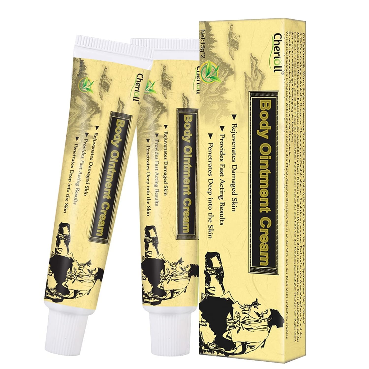 Cherioll front packaging showing brand and two cream jars for easy identification and trust