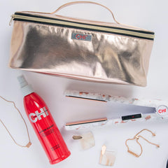 CHI 44 displayed on bathroom shelf among styling tools for daily routine benefit