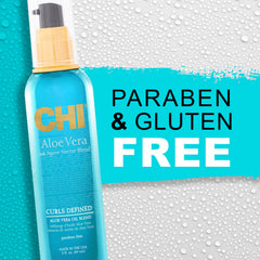 CHI aloe vera oil applied to curly hair improving definition and shine