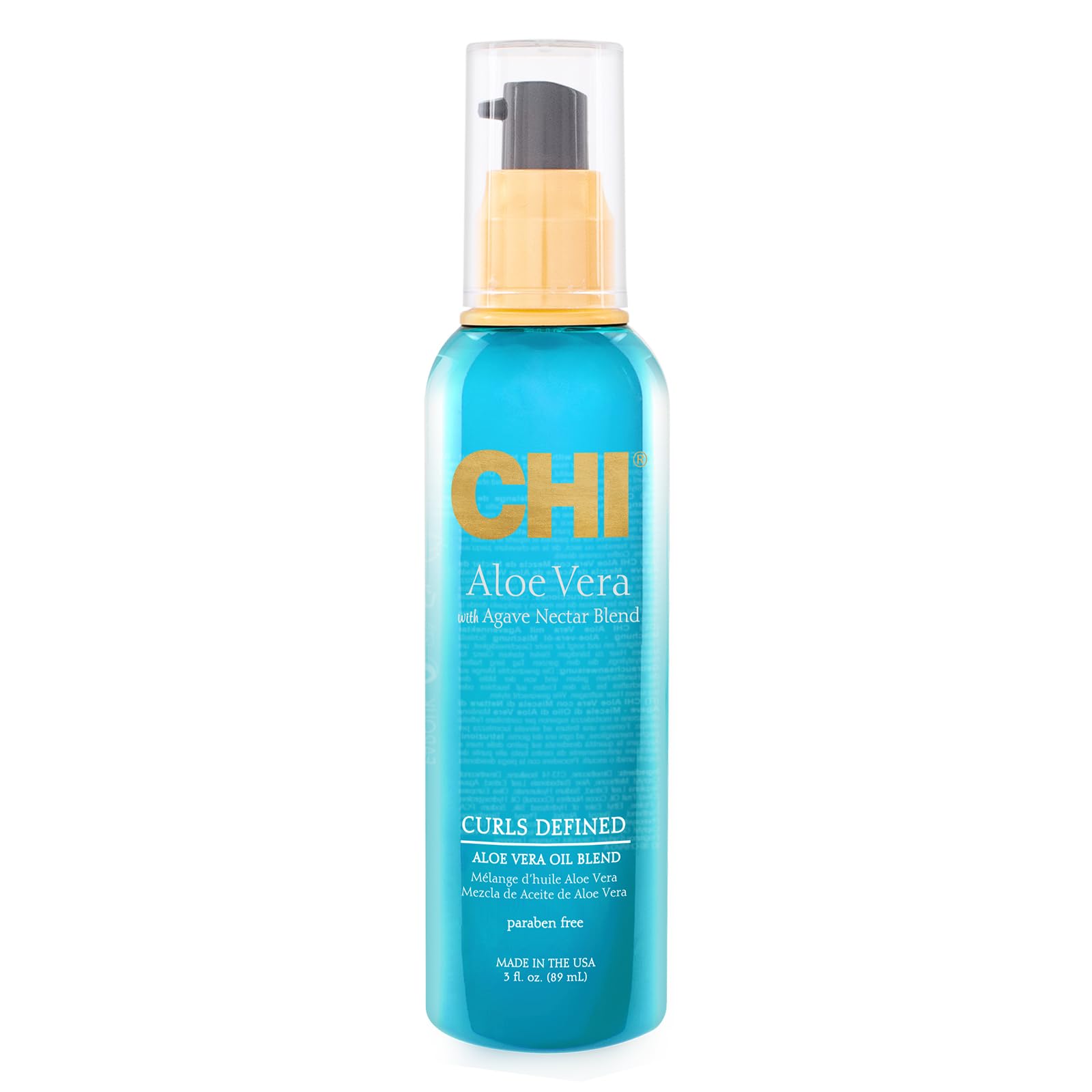 CHI aloe vera oil front packaging shows product benefits and size