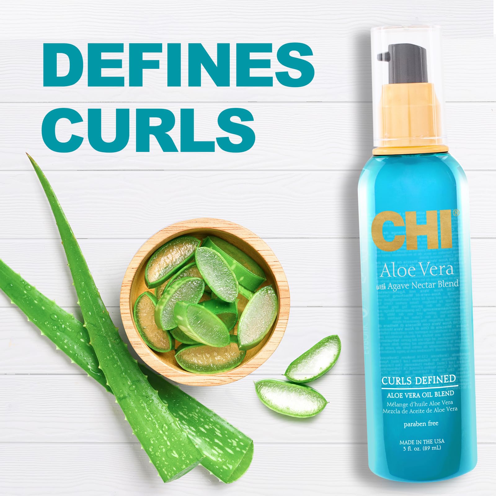 CHI aloe vera oil on bathroom shelf suggesting everyday salon-quality care