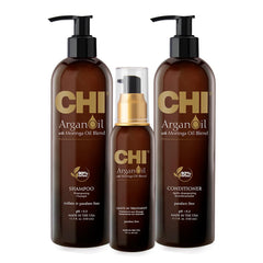 CHI front packaging trio kit showing bottles and benefits for shine