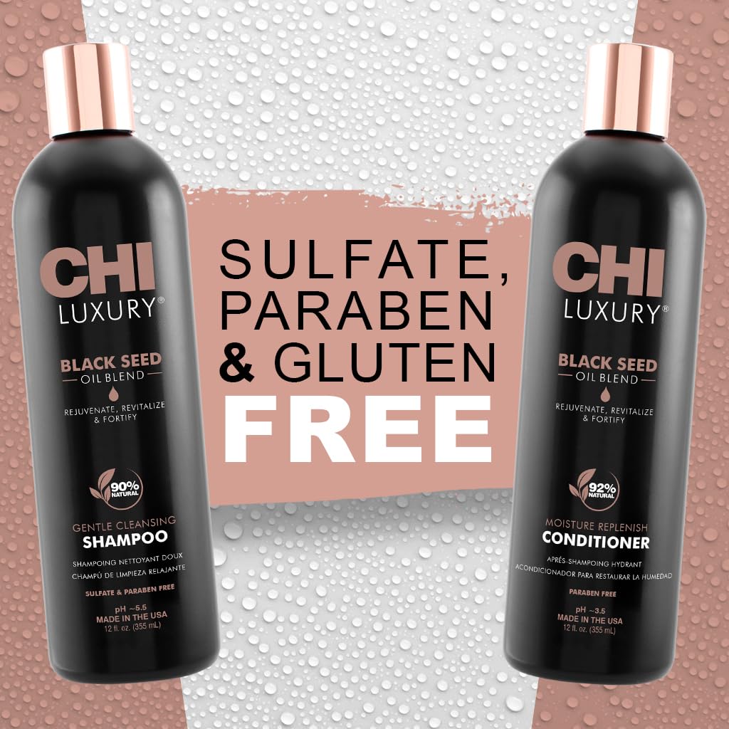 CHI set styled on bathroom shelf conveying salon-quality at home
