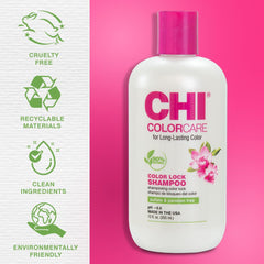 CHI bottle beside hand showing 12 oz size and easy handling