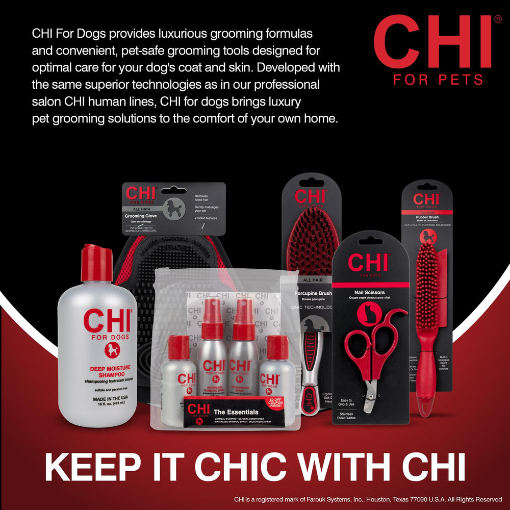 CHI in a grooming scene with dog demonstrating easier brushing benefit