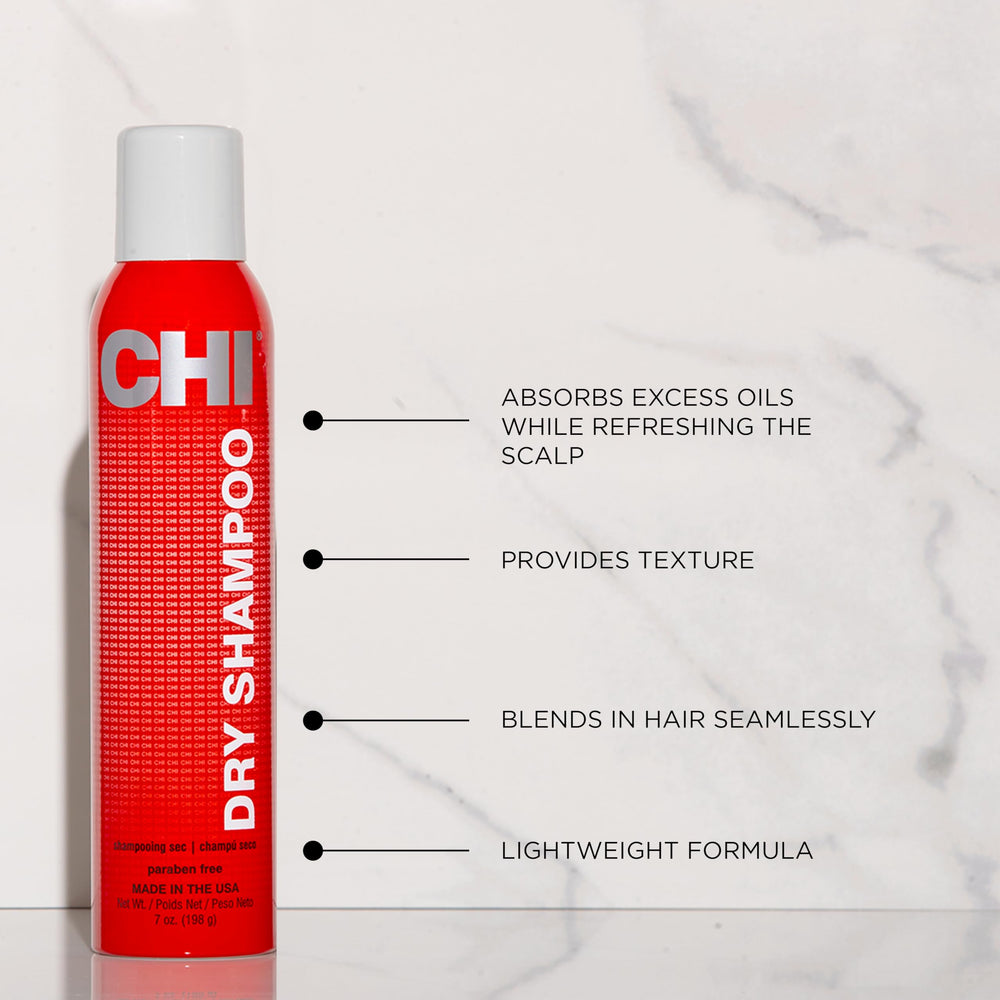 CHI dry shampoo spray action demonstrating quick oil absorption