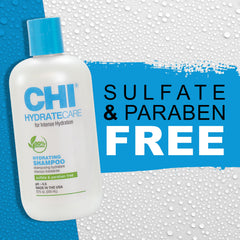 CHI hydratecare bottle next to hand to show 12 oz size and scale