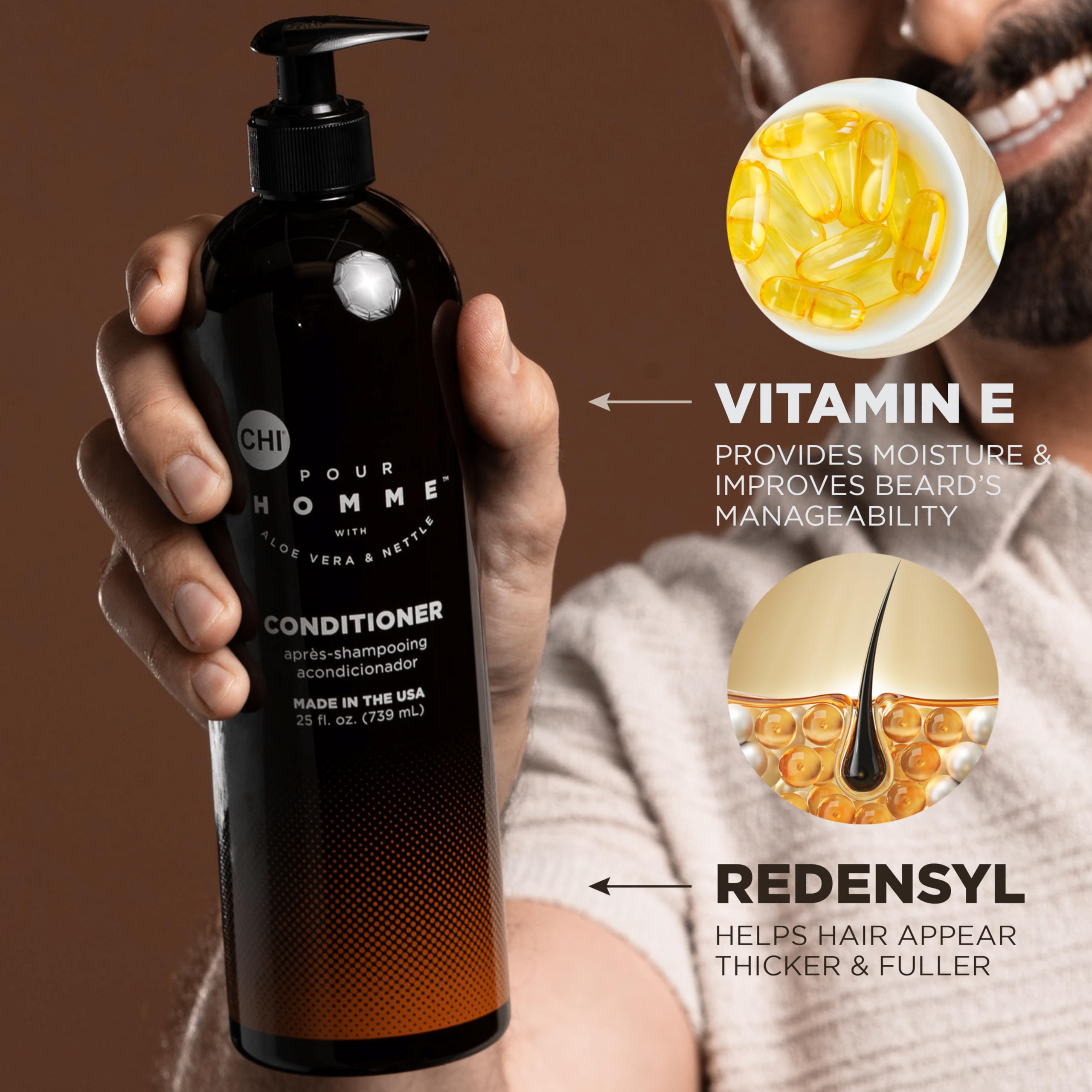 CHI Pour Homme applied in shower demonstrating detangling and slip benefit