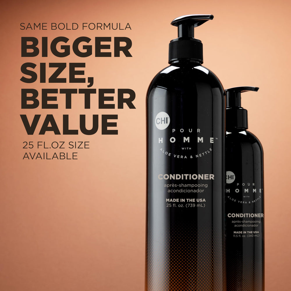 CHI Pour Homme before and after styling comparison showing fuller-looking hair