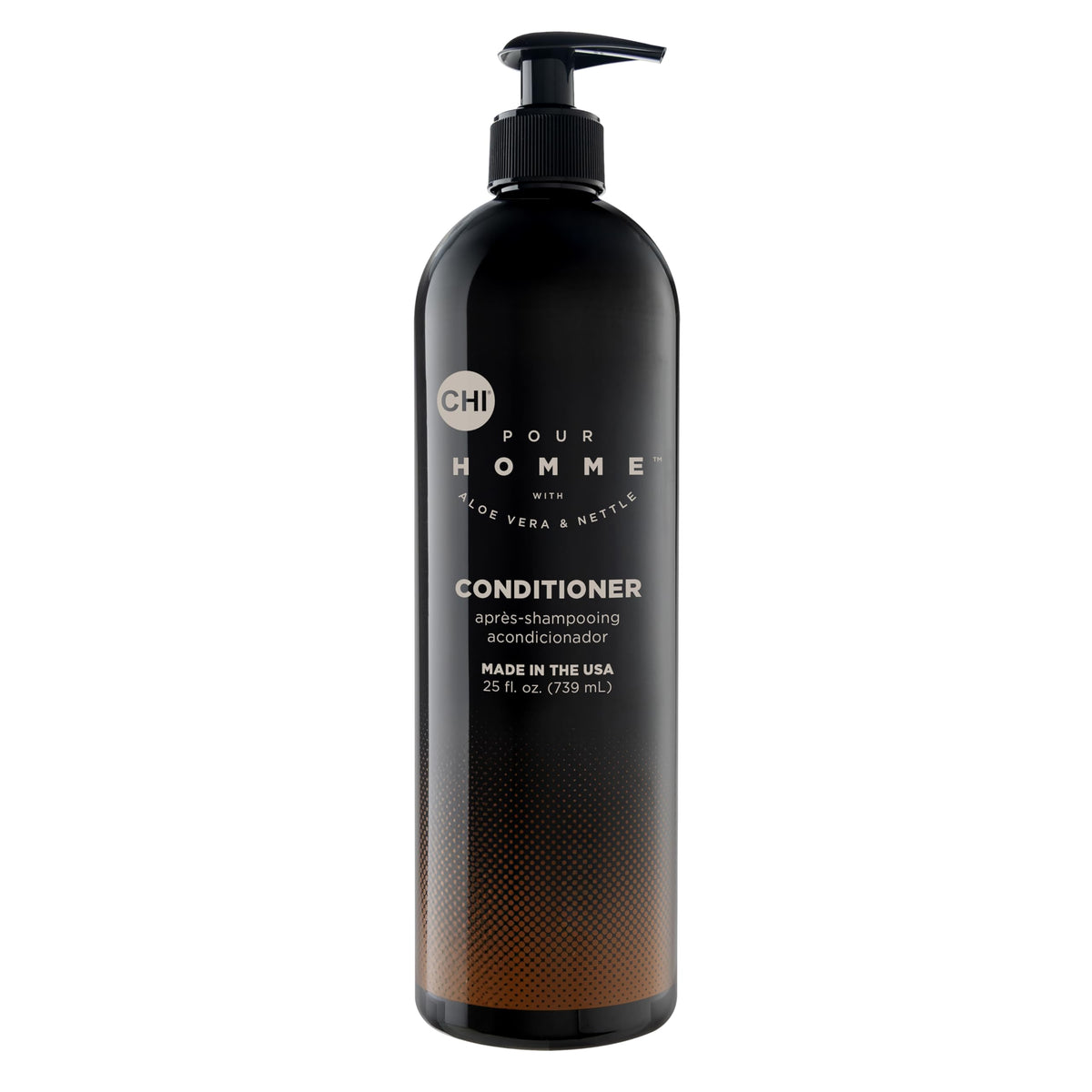 CHI Pour Homme front bottle showing clean branding and 25 oz size benefit