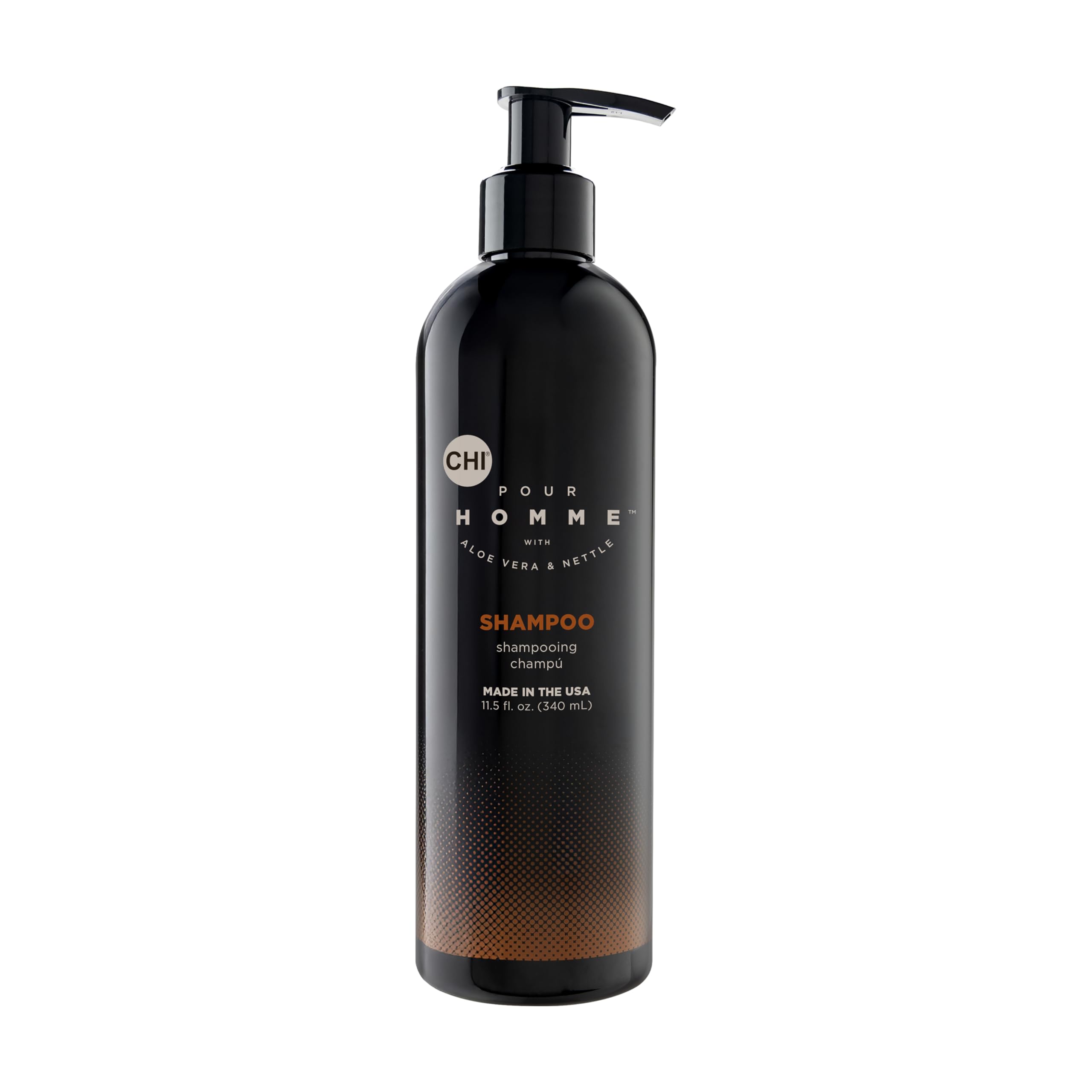 CHI Pour Homme front bottle displaying label and clean design benefit lightweight grooming