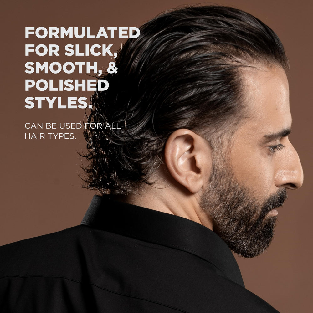 CHI Pour Homme label close-up showing ingredients and clean, non-flaking promise