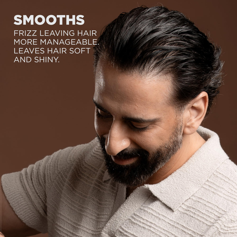 CHI Pour Homme on bathroom shelf with grooming items projecting premium routine