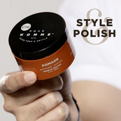 CHI Pour Homme beside a ruler showing 6 oz scale for sizing clarity