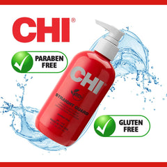 CHI Straight Guard label closeup highlighting ingredients and usage benefits