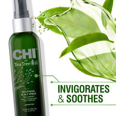 CHI label detail highlighting tea tree and peppermint ingredients