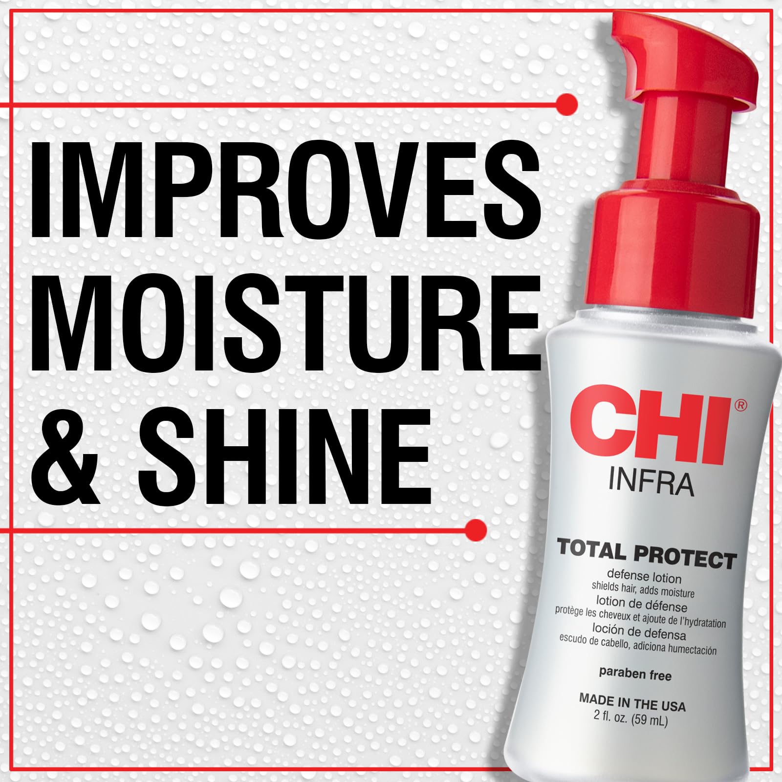 CHI pump and cap detail highlighting easy-dispense design and spill control