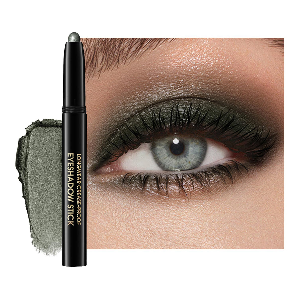 Chifure eyeshadow stick bottle green front view showing compact benefit