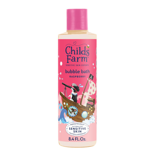 Childs Farm front bottle showing label and gentle bubble bath benefits