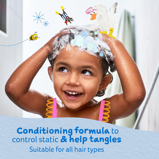 Childs Farm conditioner pour showing smooth texture for easy detangling