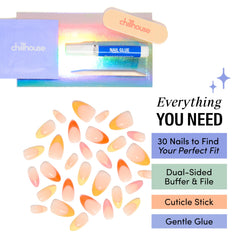 Chillhouse spread of almond tip sizes illustrating customizable fit for every nail