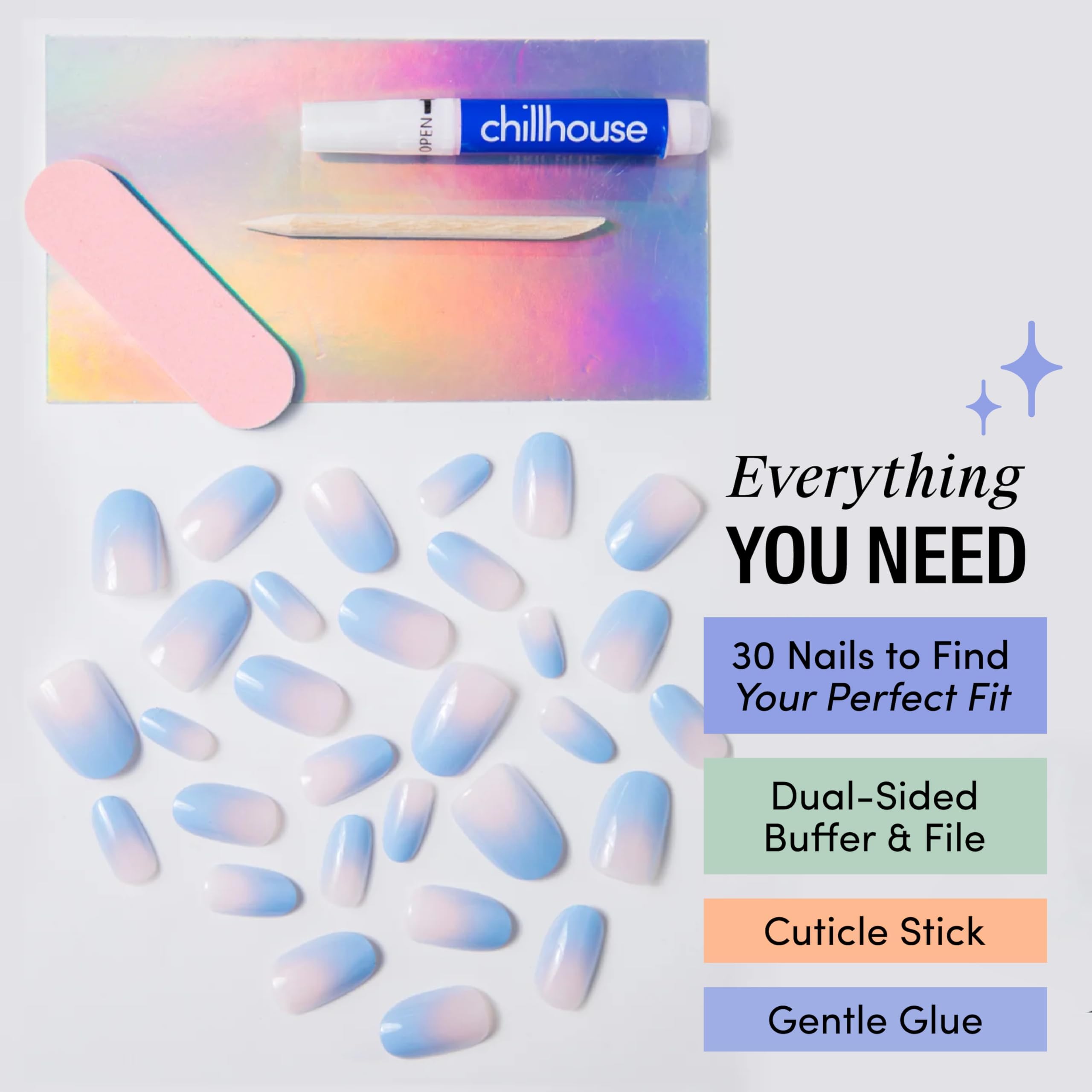 Chillhouse tools and Gentle glue arranged to show quick application benefit
