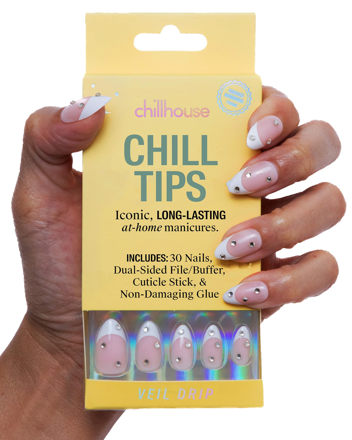 Chillhouse front packaging showing Veil Drip kit and included glue benefit at-a-glance
