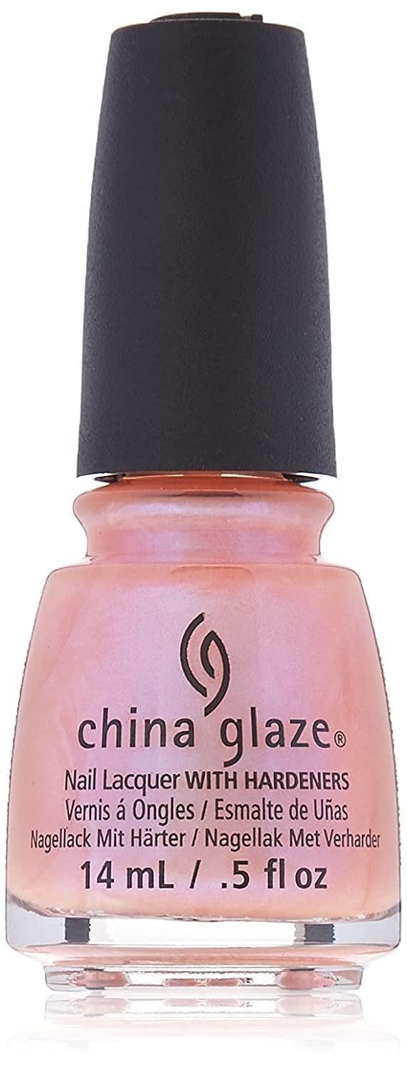 China Glaze bottle front view showing pale opalescent pink finish and brand clarity