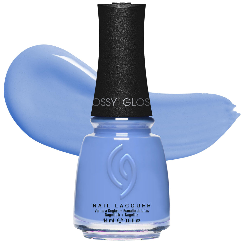 China Glaze bottle front view showing periwinkle blue color and glossy sheen