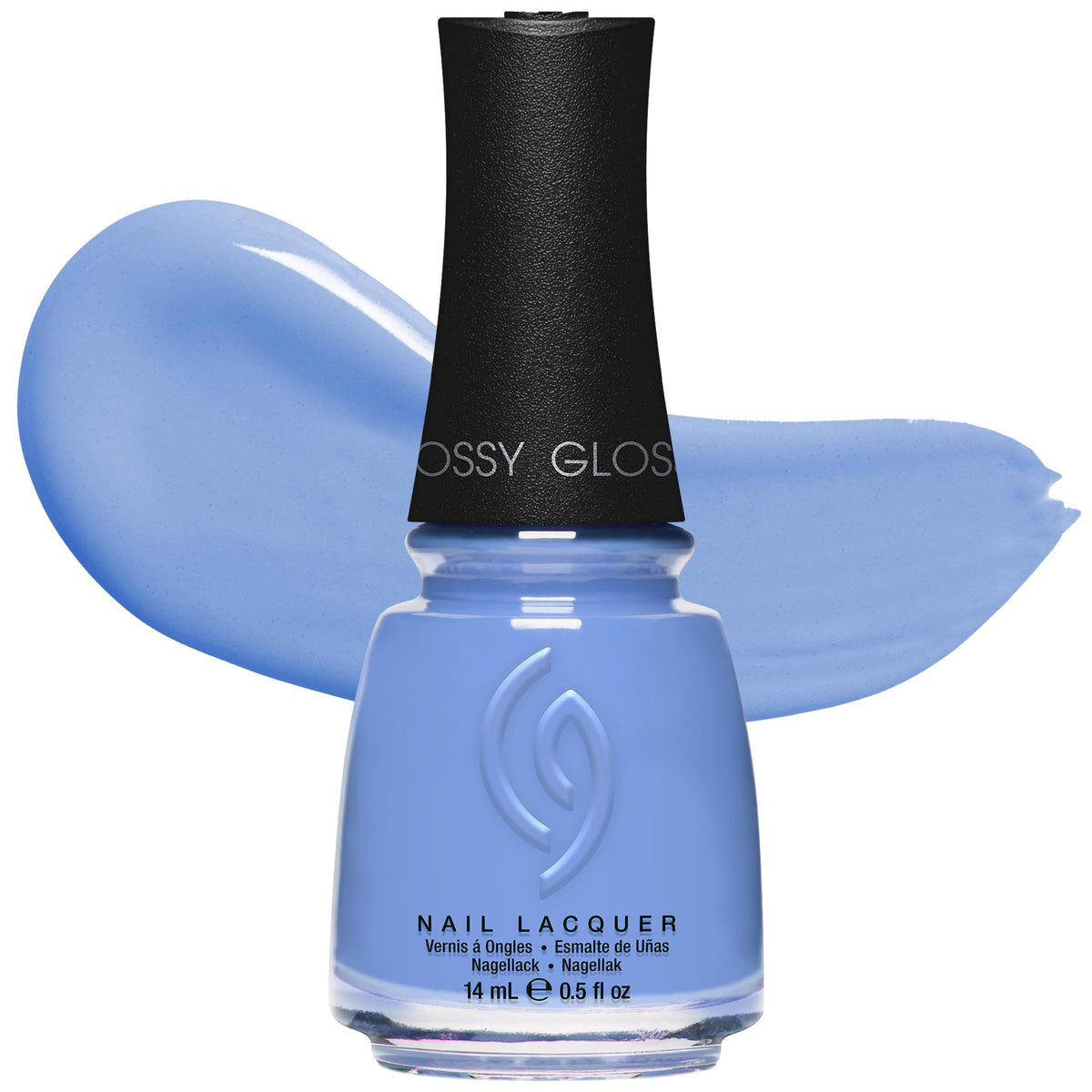 China Glaze bottle front view showing periwinkle blue color and glossy sheen