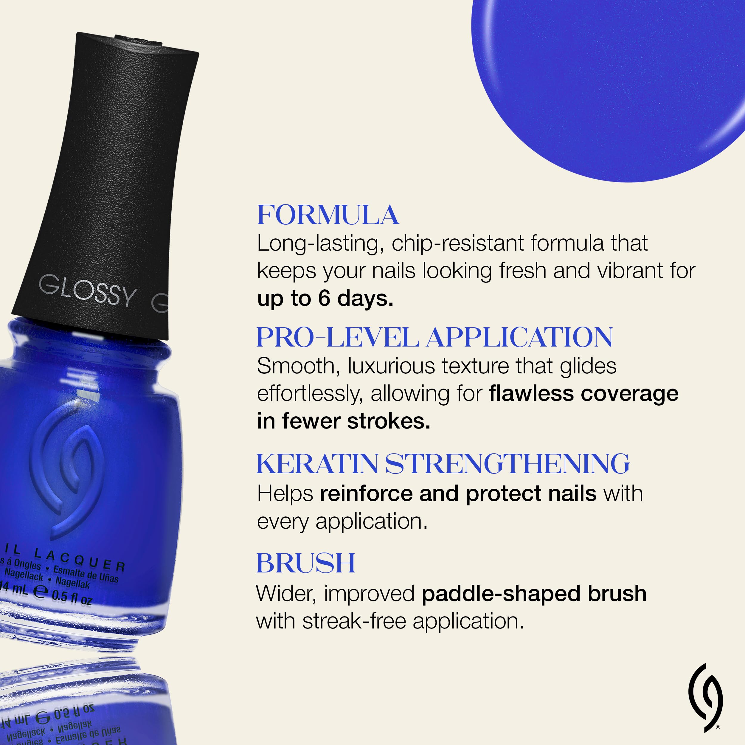 China Glaze bottle top view revealing polish depth and glossy finish benefit