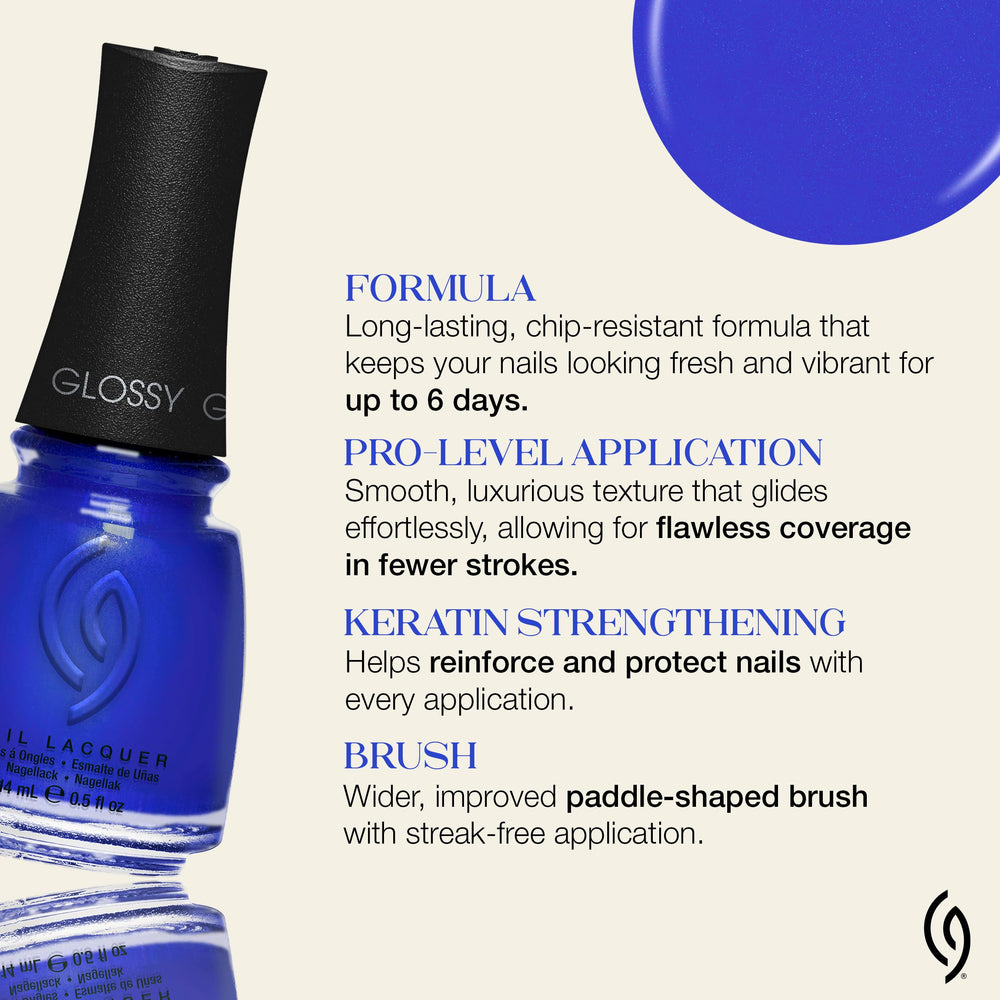 China Glaze bottle top view revealing polish depth and glossy finish benefit